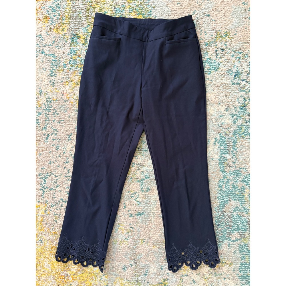 Premise Navy Blue Eyelet Scallop Hem Ankle Pants Trousers Small